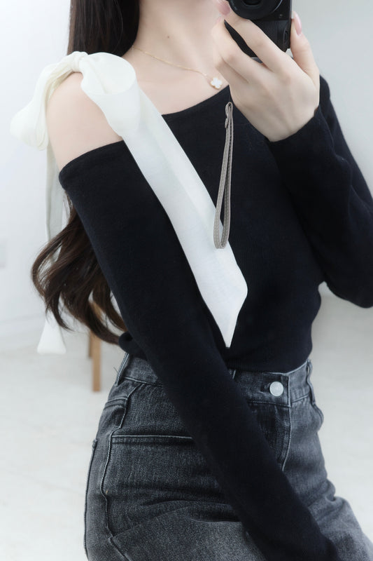 アンバランスリボンニット