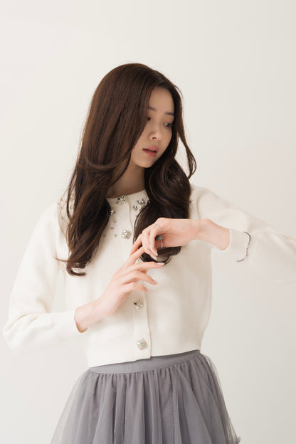 ビジューUネックカーディガン