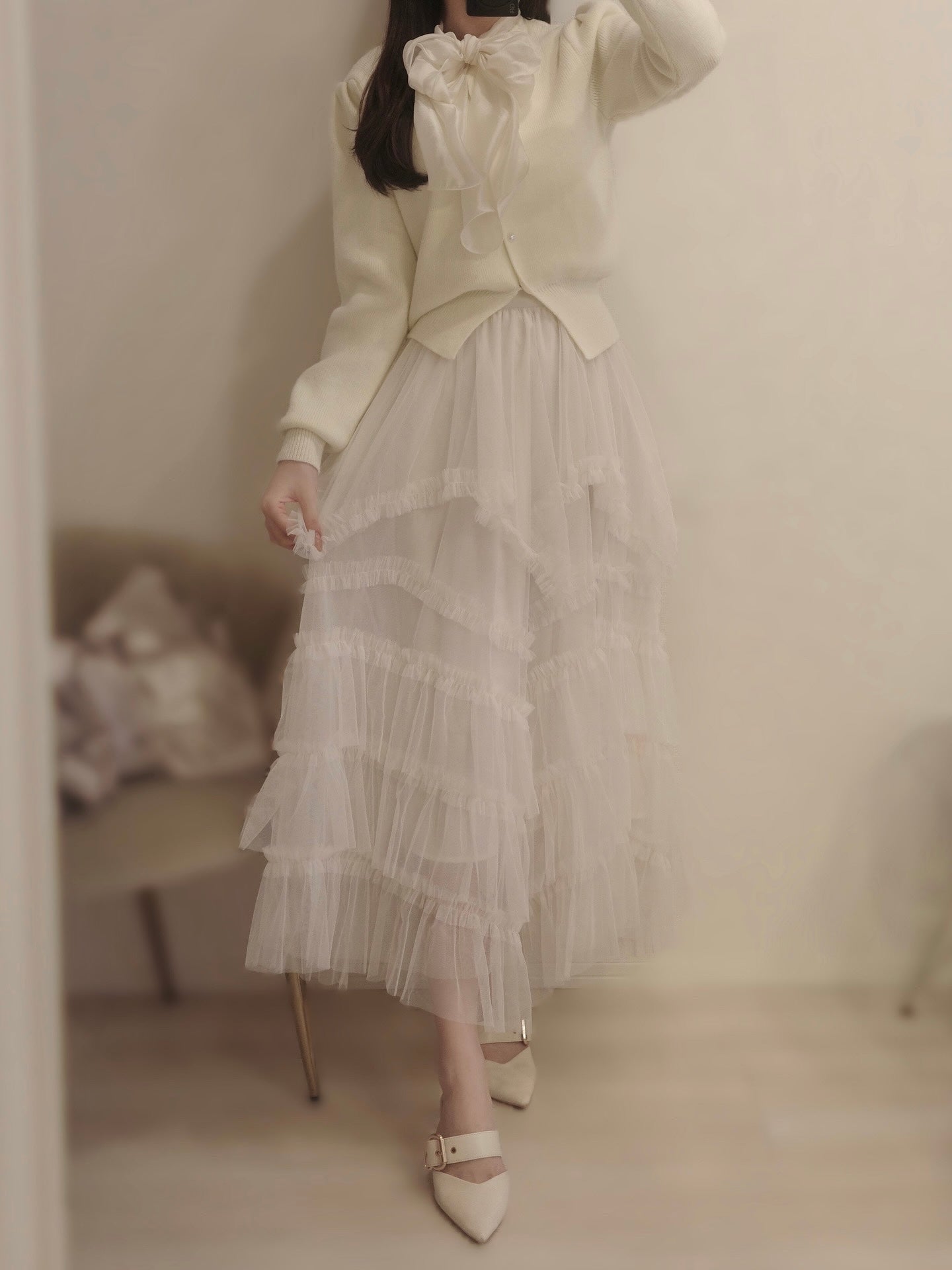 ボリュームアシメシフォンスカート