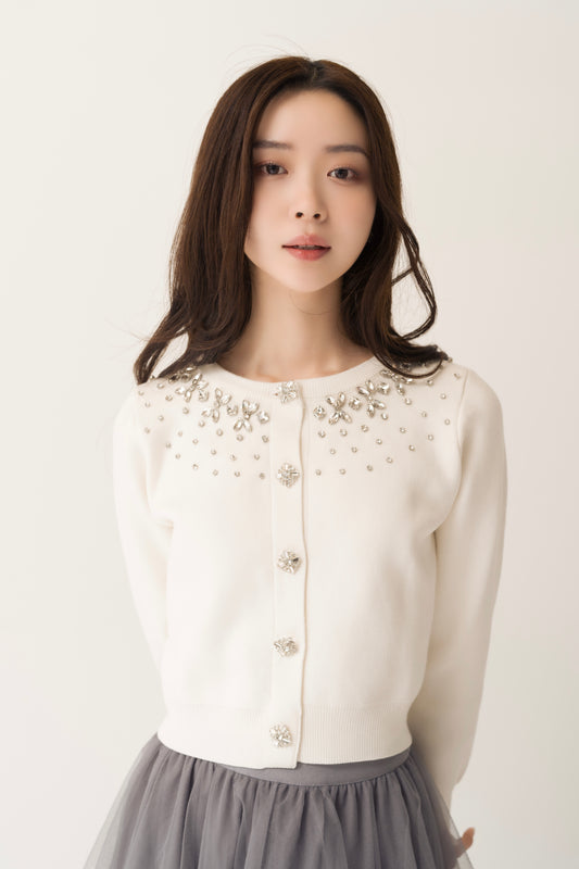 ビジューUネックカーディガン