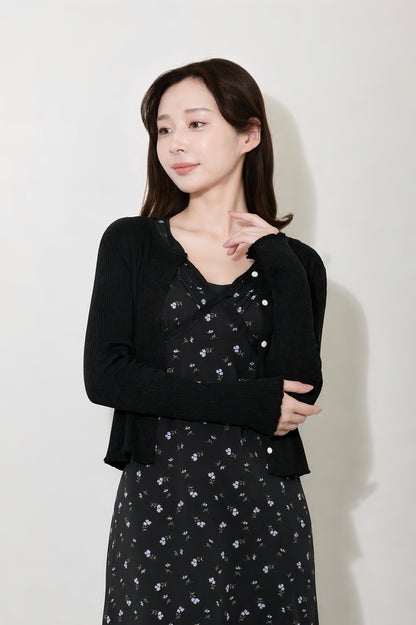 【PRE ORDER】リブフリルカーディガン