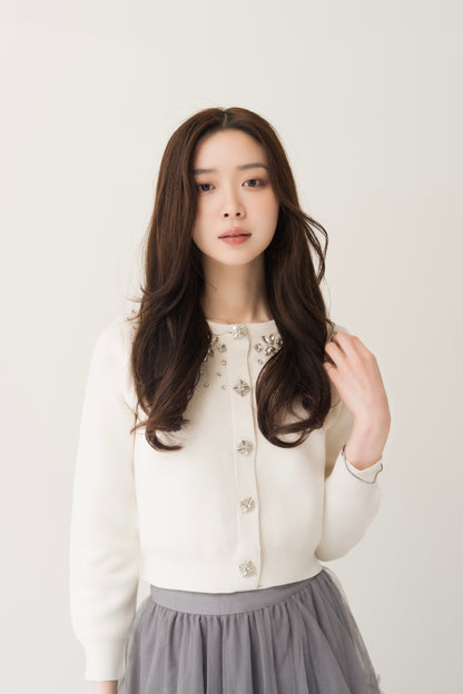 ビジューUネックカーディガン