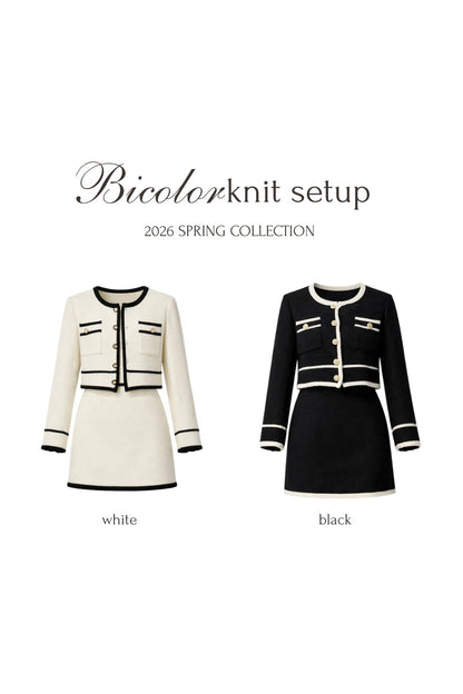 バイカラーニットカーデ＋ワンピセット