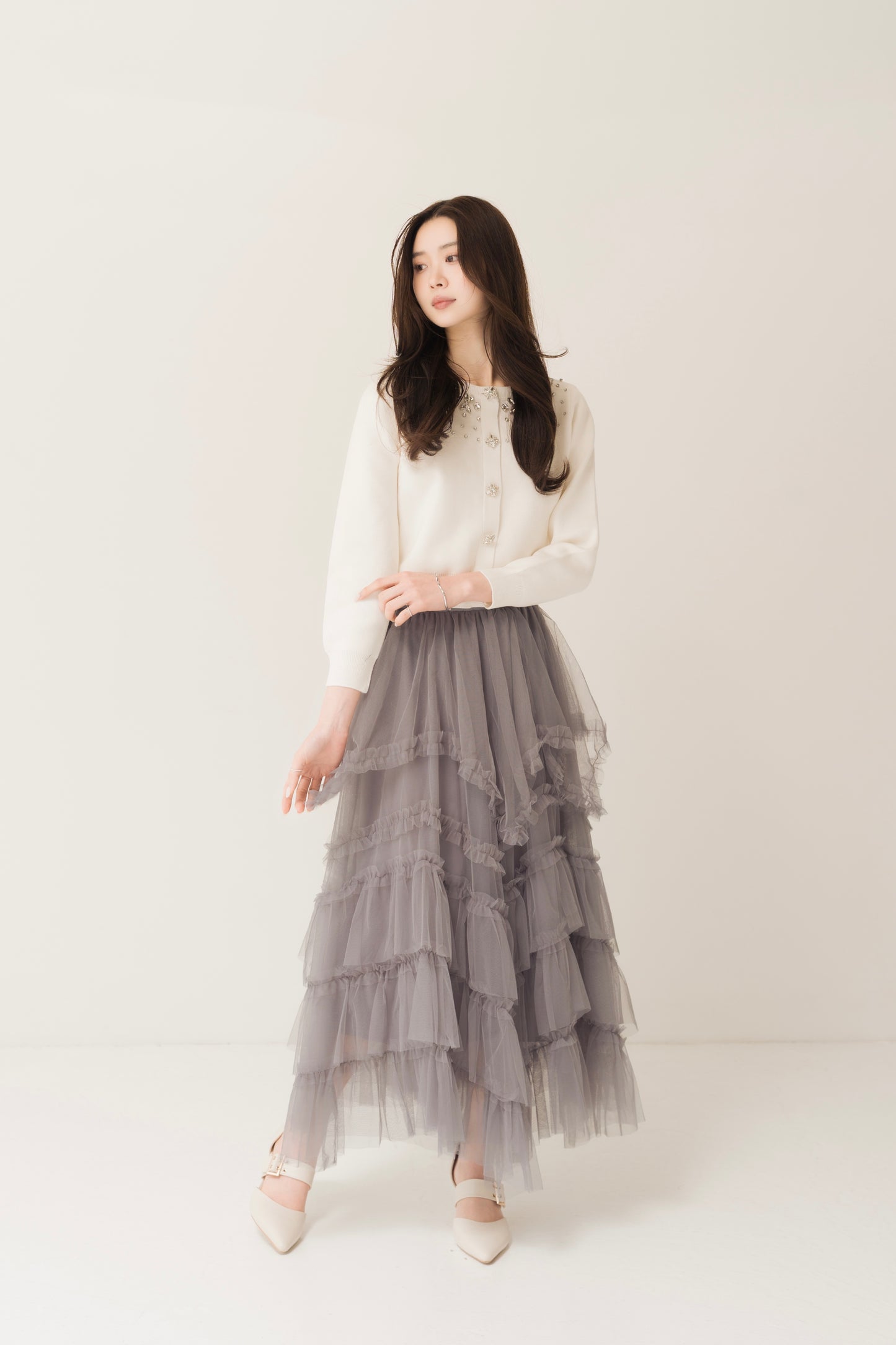 ボリュームアシメシフォンスカート