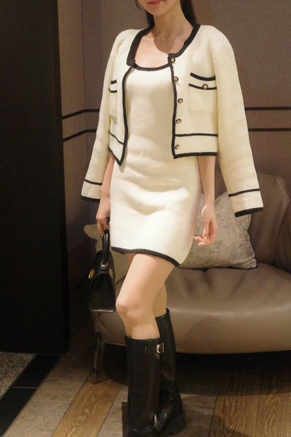 バイカラーニットカーデ＋ワンピセット