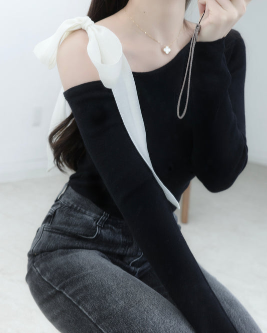 アンバランスリボンニット