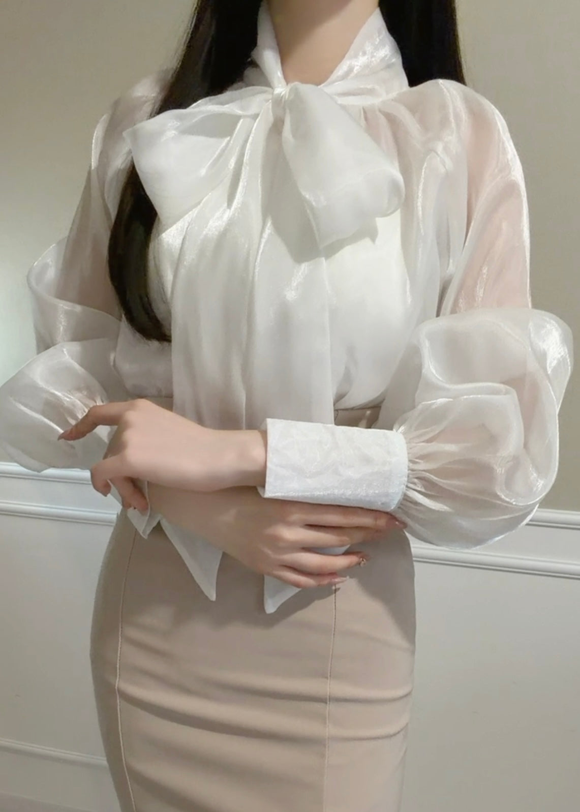 オーガンジービッグリボンブラウス