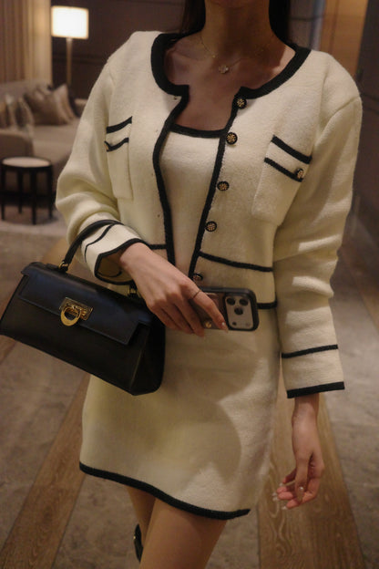 バイカラーニットカーデ＋ワンピセット