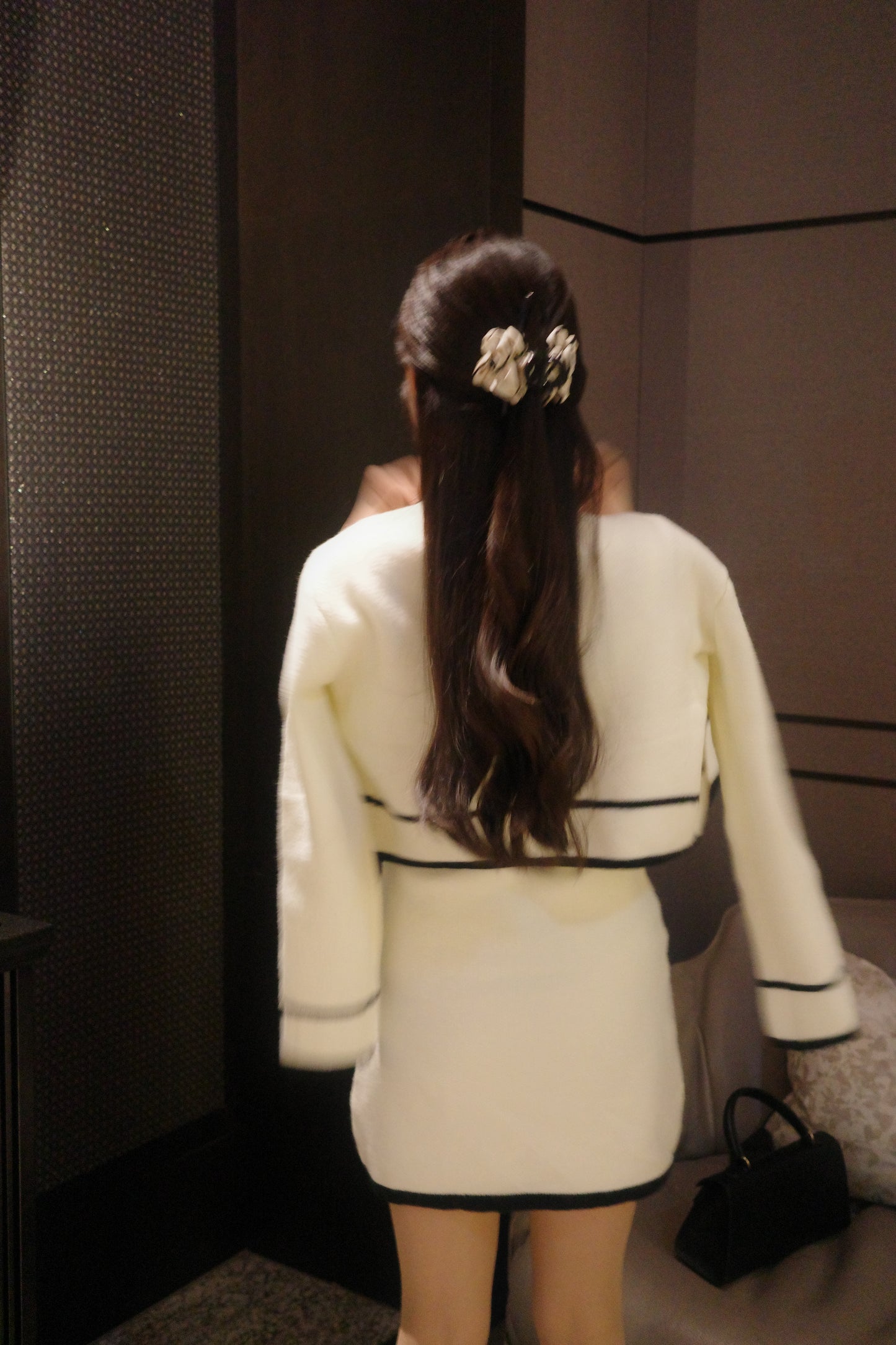 バイカラーニットカーデ＋ワンピセット