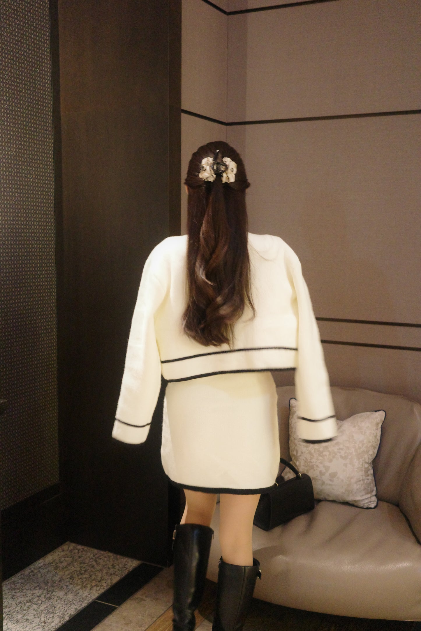 バイカラーニットカーデ＋ワンピセット